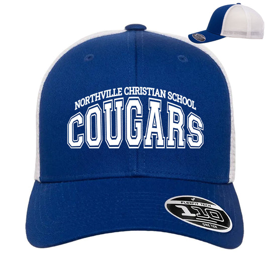 Cougar Arched Wordmark -  Flexfit 110M Trucker Mesh-Back Snapback Cap Embroidery