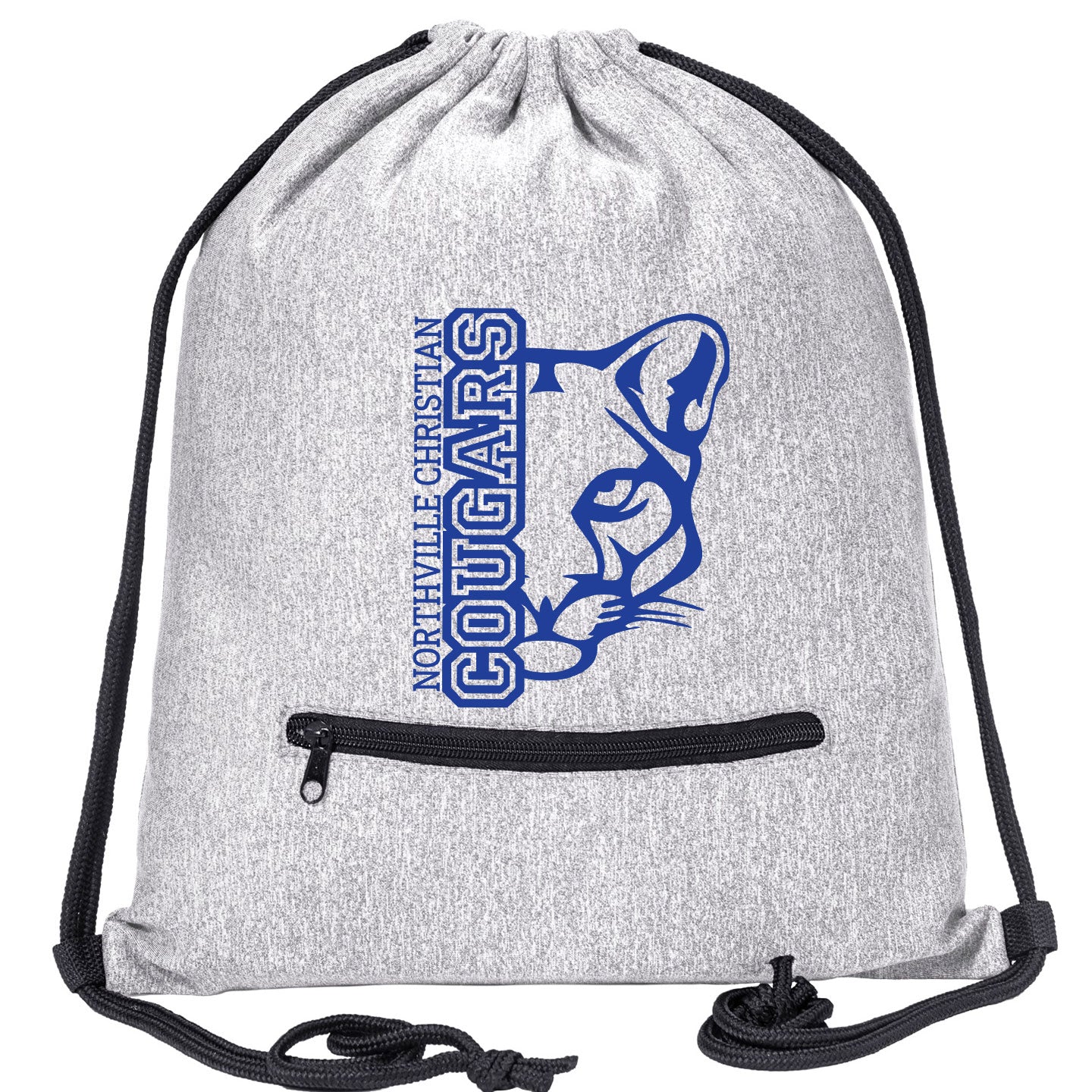 NVCS - Cougar Face Mélange Drawstring Gym Bag With Zipper Pocket