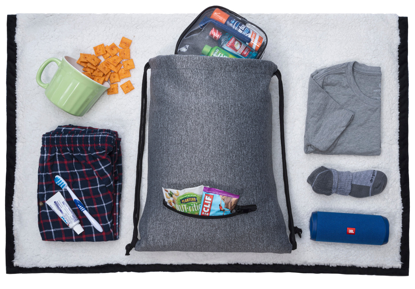 Custom Mélange Drawstring Gym Bag With Zipper Pocket