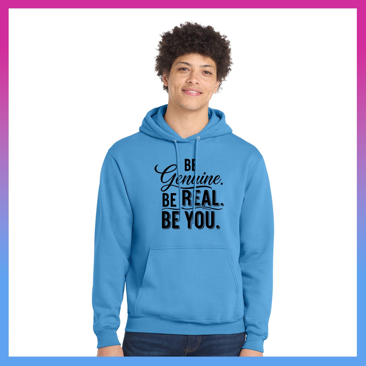 Domino Effect Apparel - Be Genuine Typography Printed Port & Co Pullover Hoodie