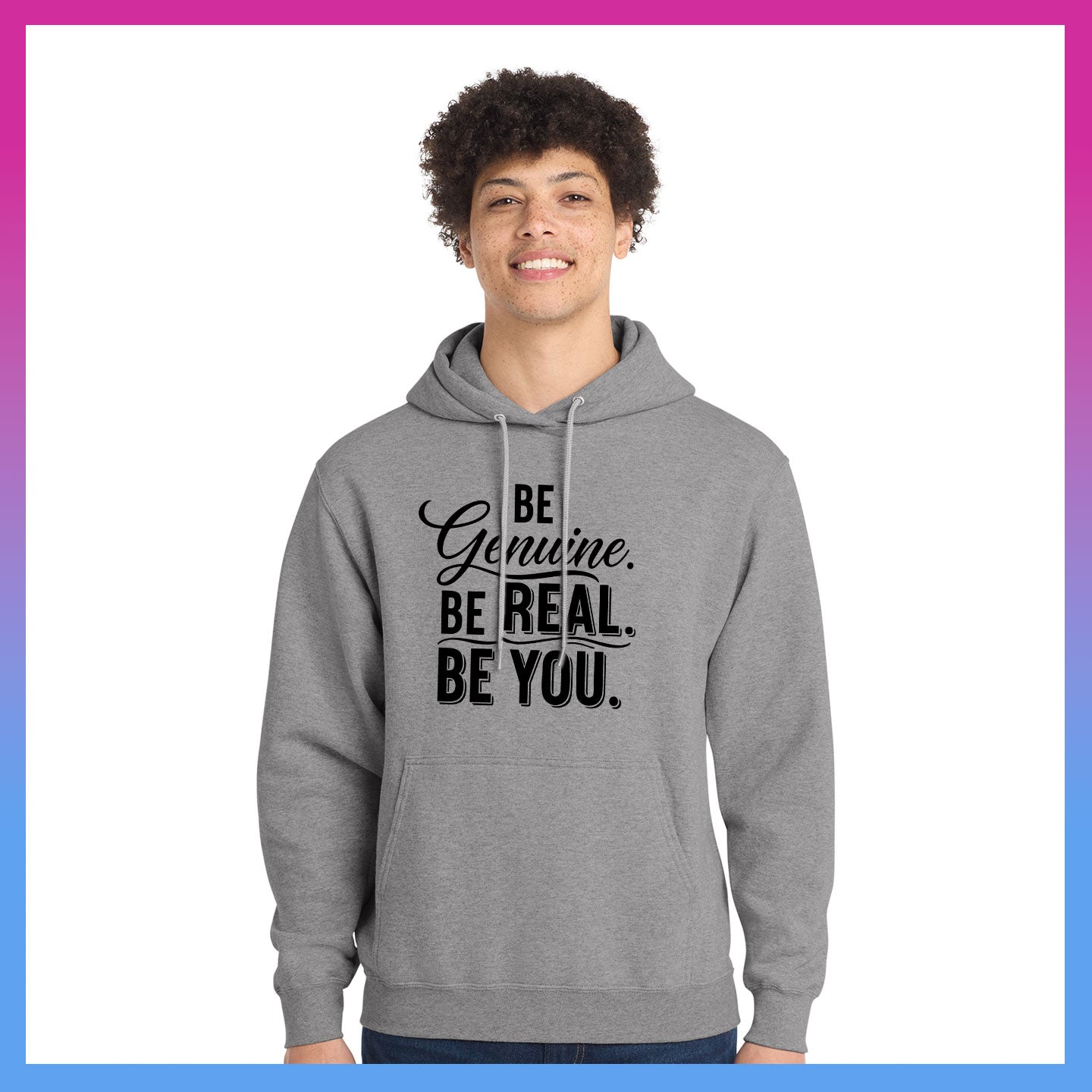 Domino Effect Apparel - Be Genuine Typography Printed Port & Co Pullover Hoodie