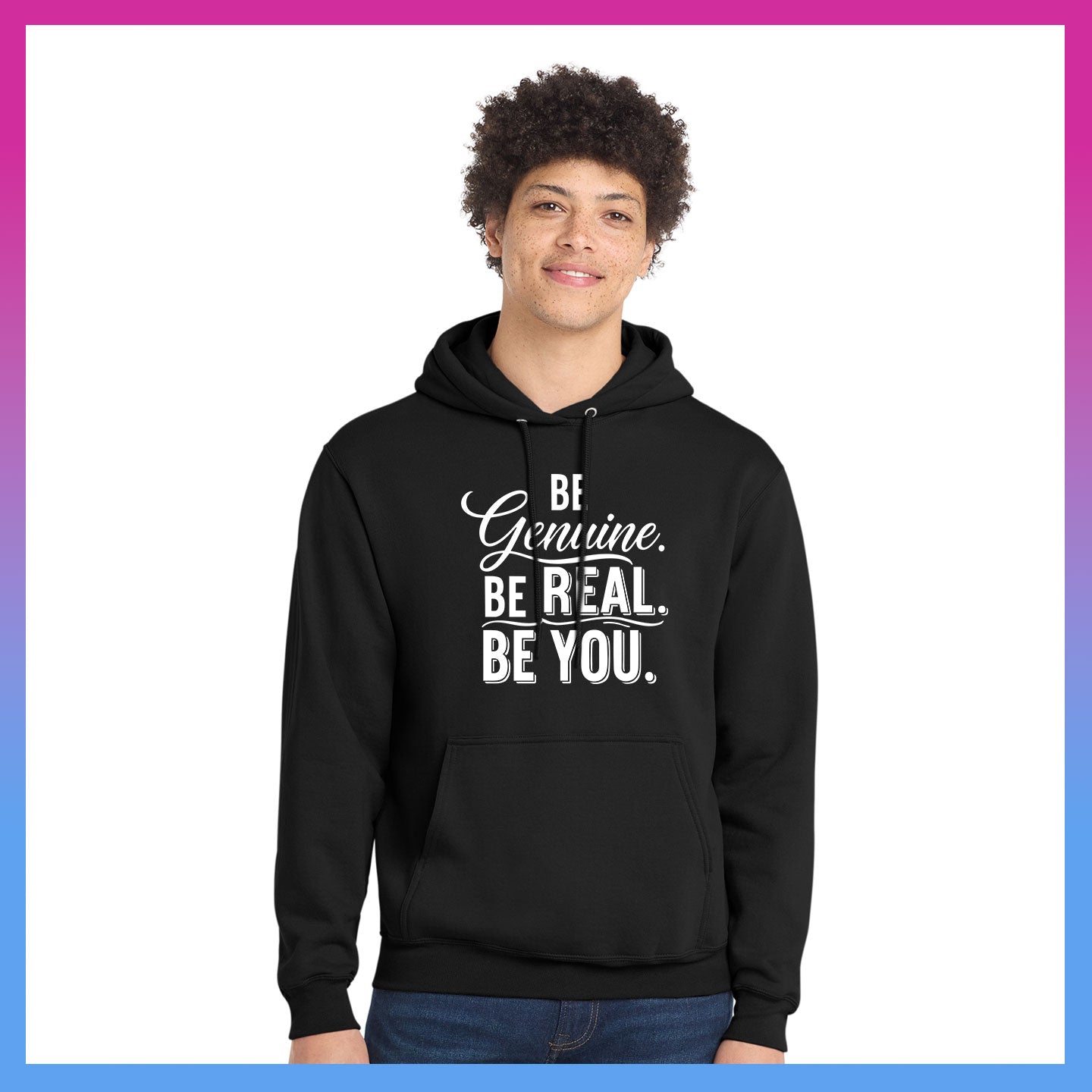 Domino Effect Apparel - Be Genuine Typography Printed Port & Co Pullover Hoodie