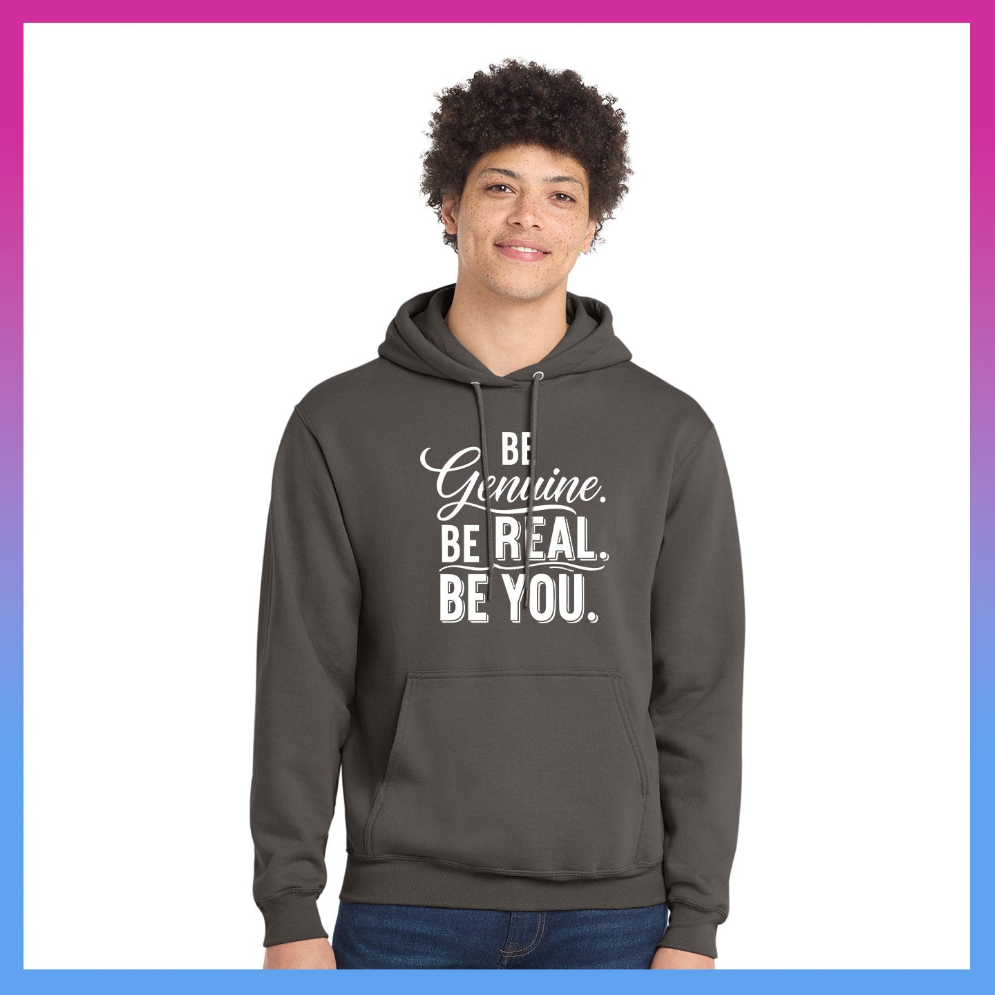 Domino Effect Apparel - Be Genuine Typography Printed Port & Co Pullover Hoodie