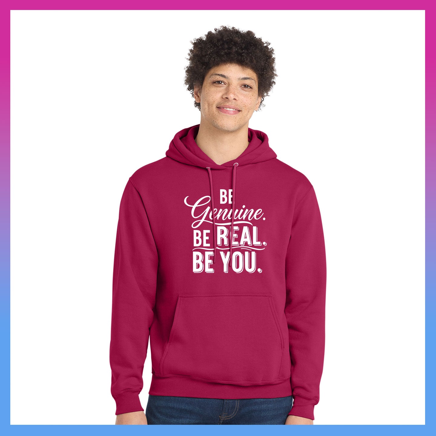 Domino Effect Apparel - Be Genuine Typography Printed Port & Co Pullover Hoodie