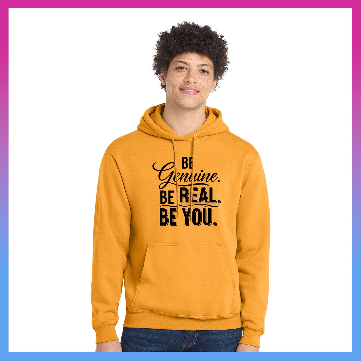 Domino Effect Apparel - Be Genuine Typography Printed Port & Co Pullover Hoodie