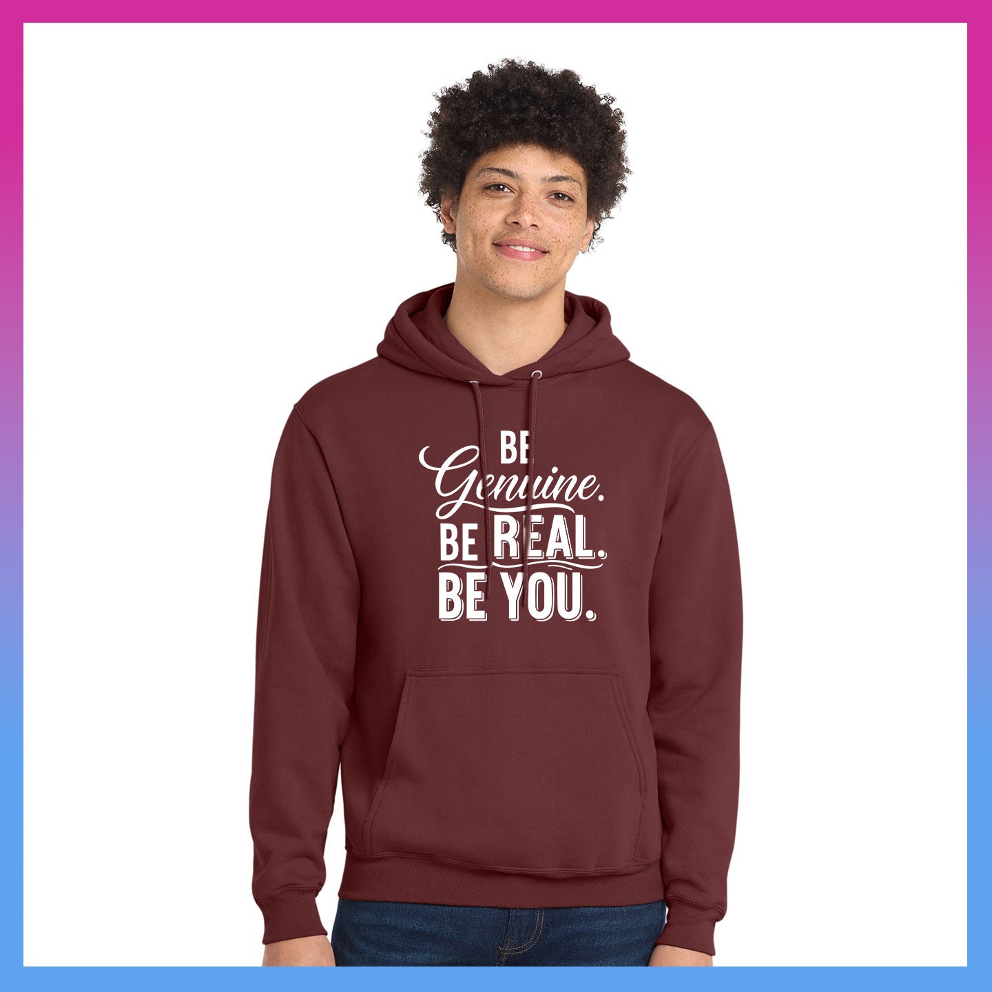 Domino Effect Apparel - Be Genuine Typography Printed Port & Co Pullover Hoodie