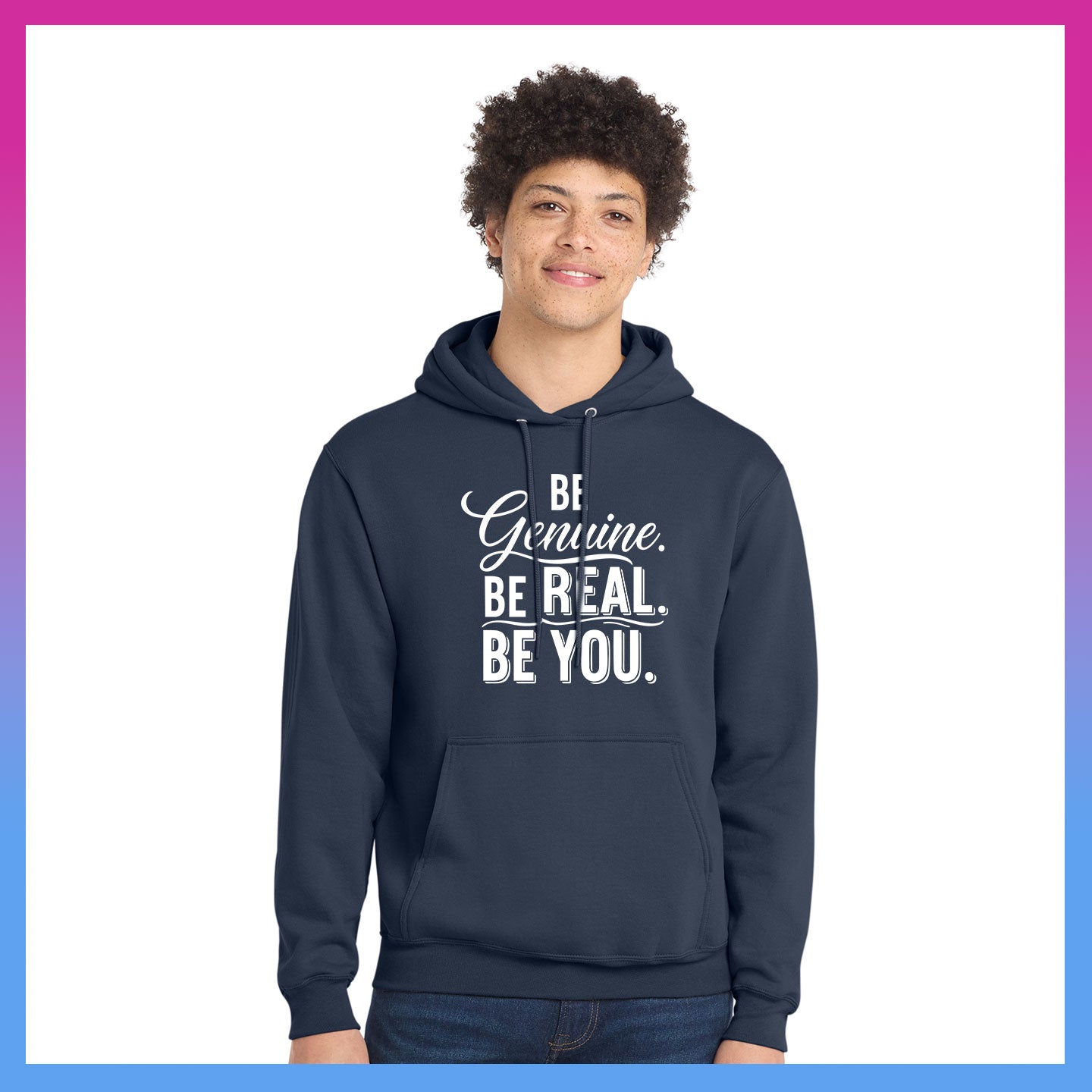 Domino Effect Apparel - Be Genuine Typography Printed Port & Co Pullover Hoodie
