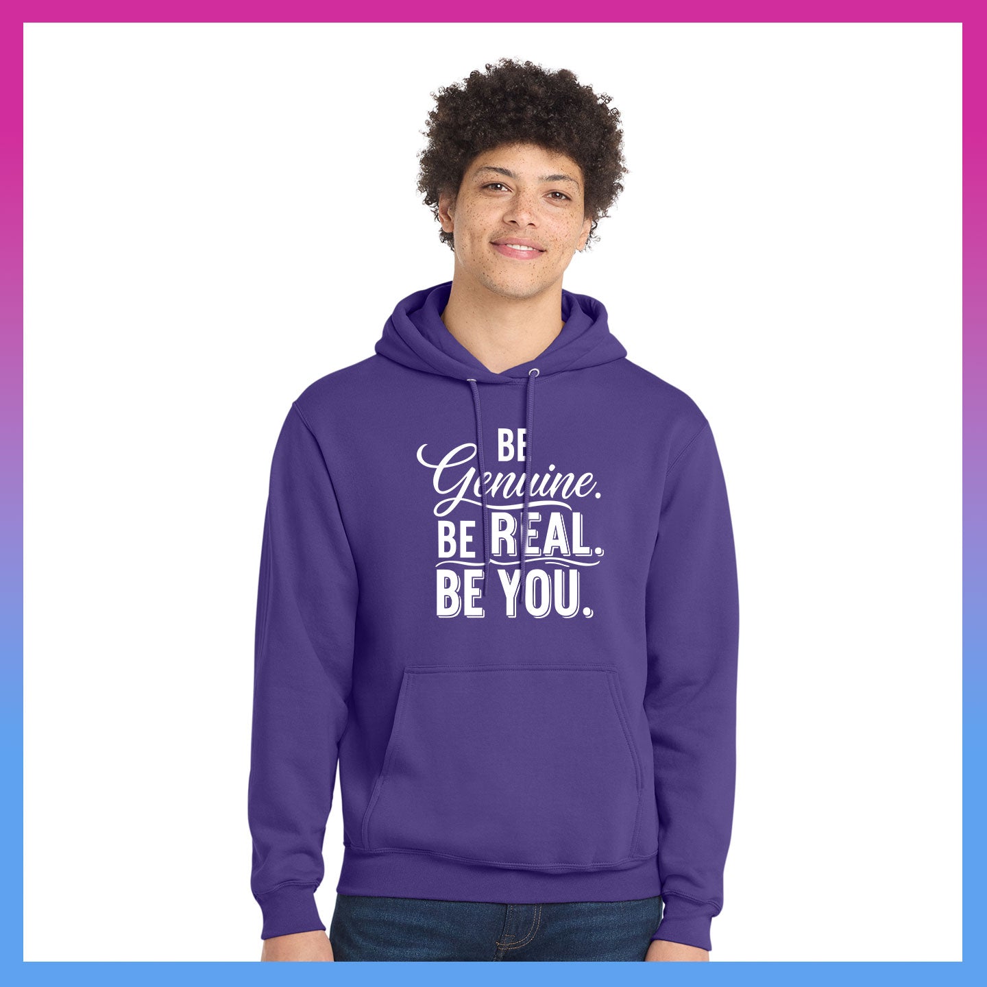 Domino Effect Apparel - Be Genuine Typography Printed Port & Co Pullover Hoodie