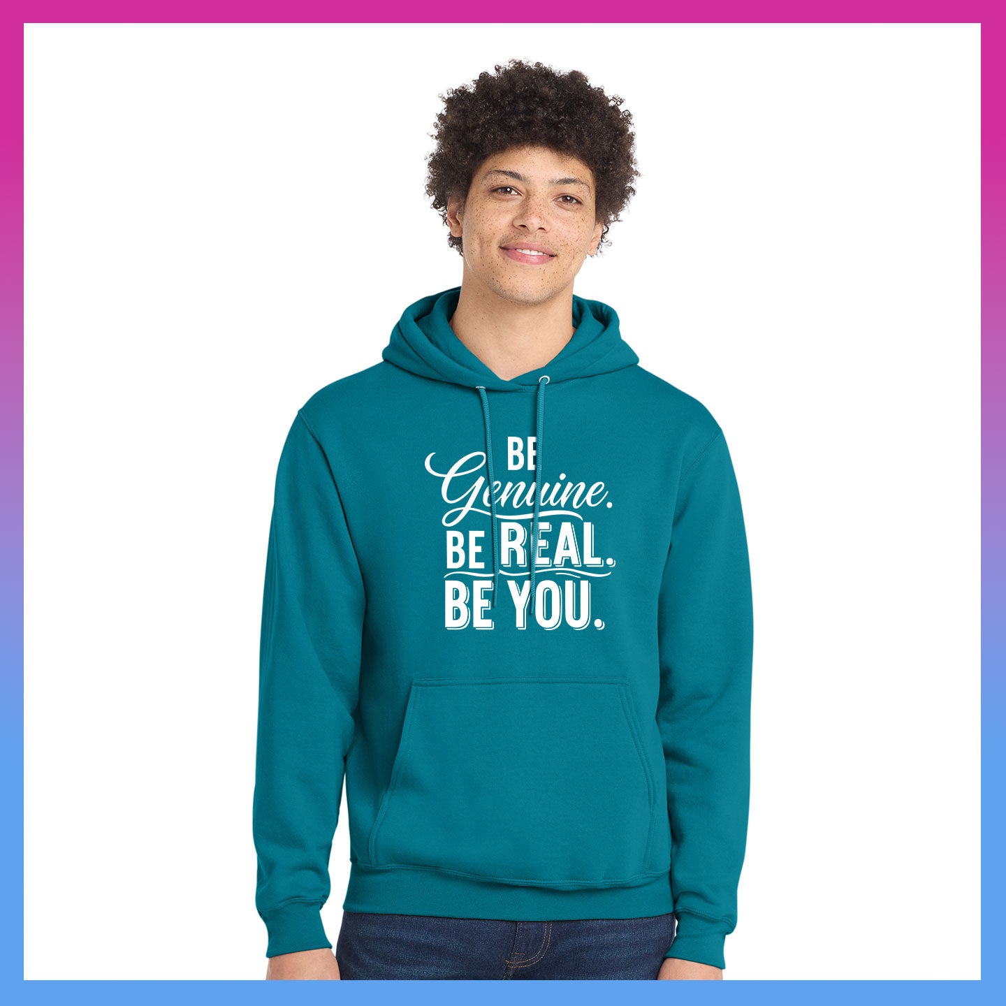 Domino Effect Apparel - Be Genuine Typography Printed Port & Co Pullover Hoodie