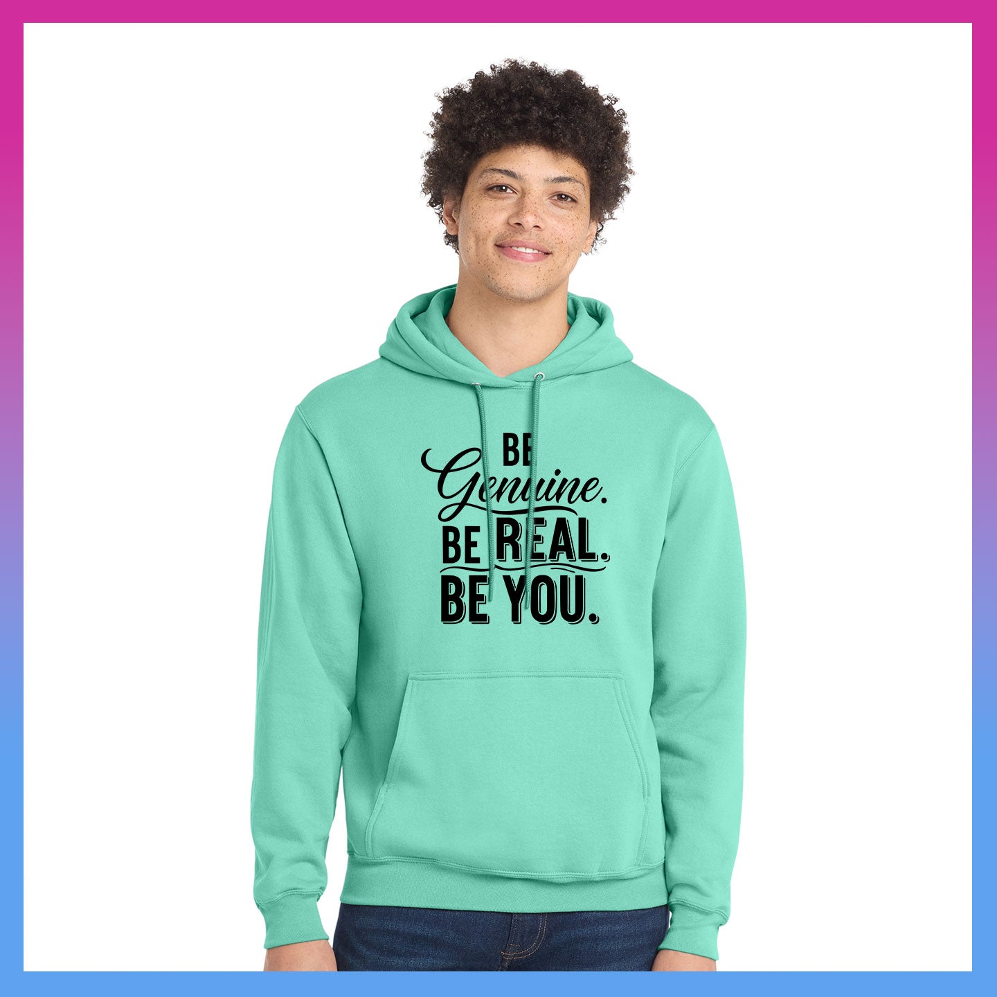 Domino Effect Apparel - Be Genuine Typography Printed Port & Co Pullover Hoodie