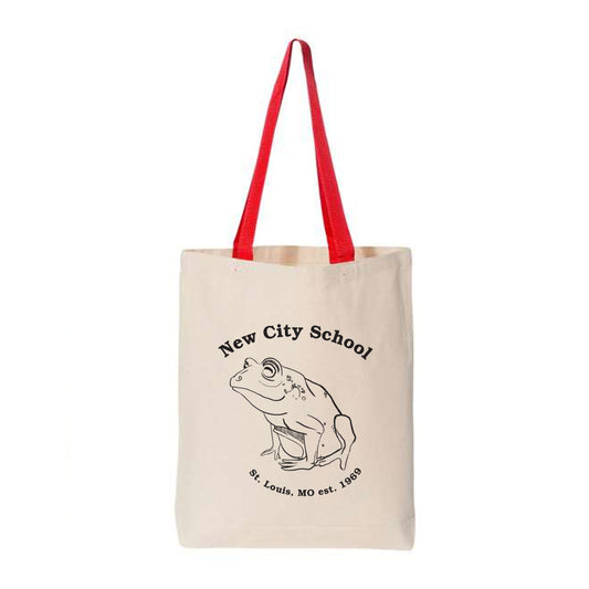 New City School - Frog Logo - Q-Tees 11L Canvas Tote with Contrast-Color Handles