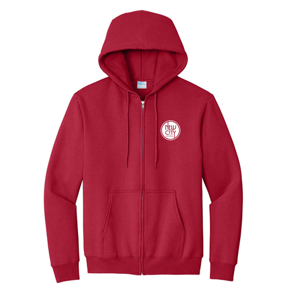 New City School -  Left Chest Circle Print  - Port & Company Essential Full Zip Hooded Sweatshirt