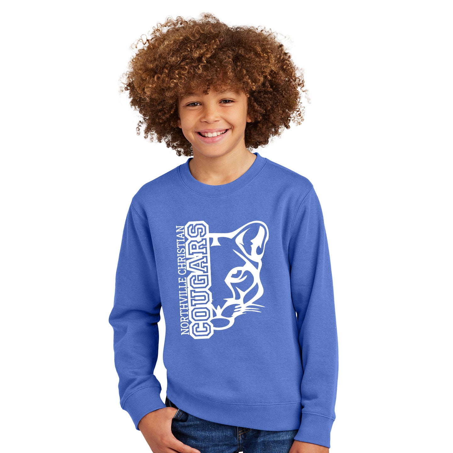 NVCS - Cougar Face Printed District Youth V.I.T. Fleece Crew