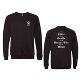 Peace Love and Paws Rescue -Whos Afraid Of little old me? Swifty Unisex fleece Raglan Crewneck Sweatshirt