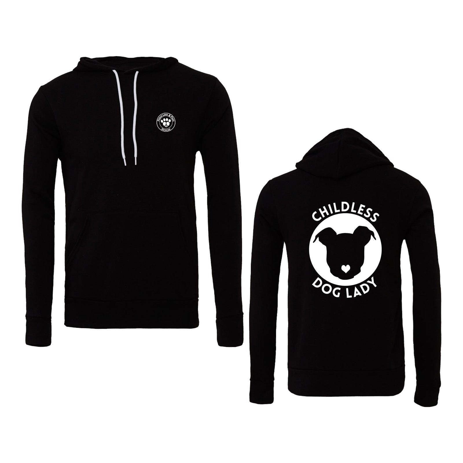 Peace Love and Paws Rescue -Childless Dog Lady Unisex Bella Sponge Fleece Hoodie