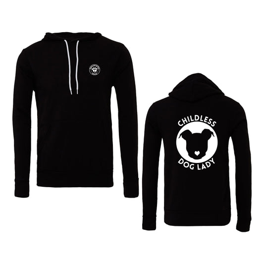 Peace Love and Paws Rescue -Childless Dog Lady Unisex Bella Sponge Fleece Hoodie