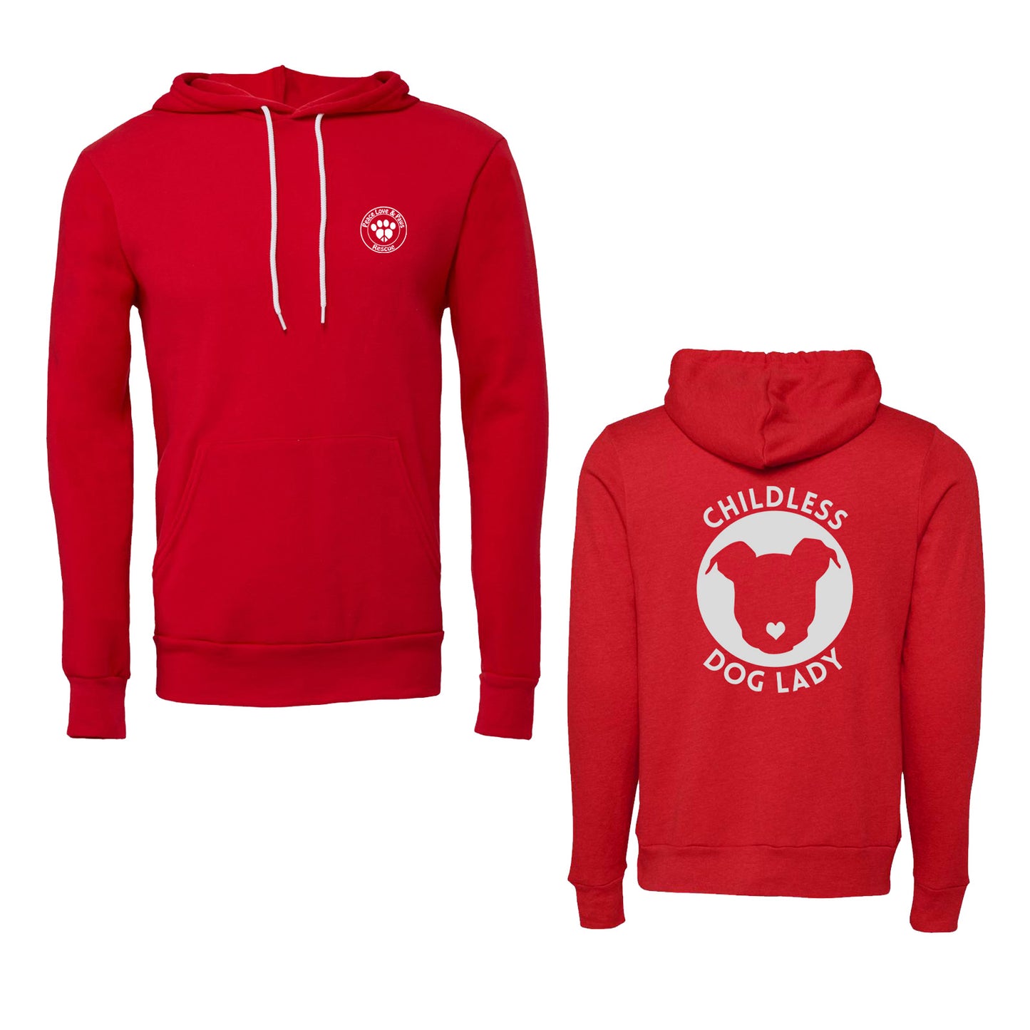 Peace Love and Paws Rescue -Childless Dog Lady Unisex Bella Sponge Fleece Hoodie