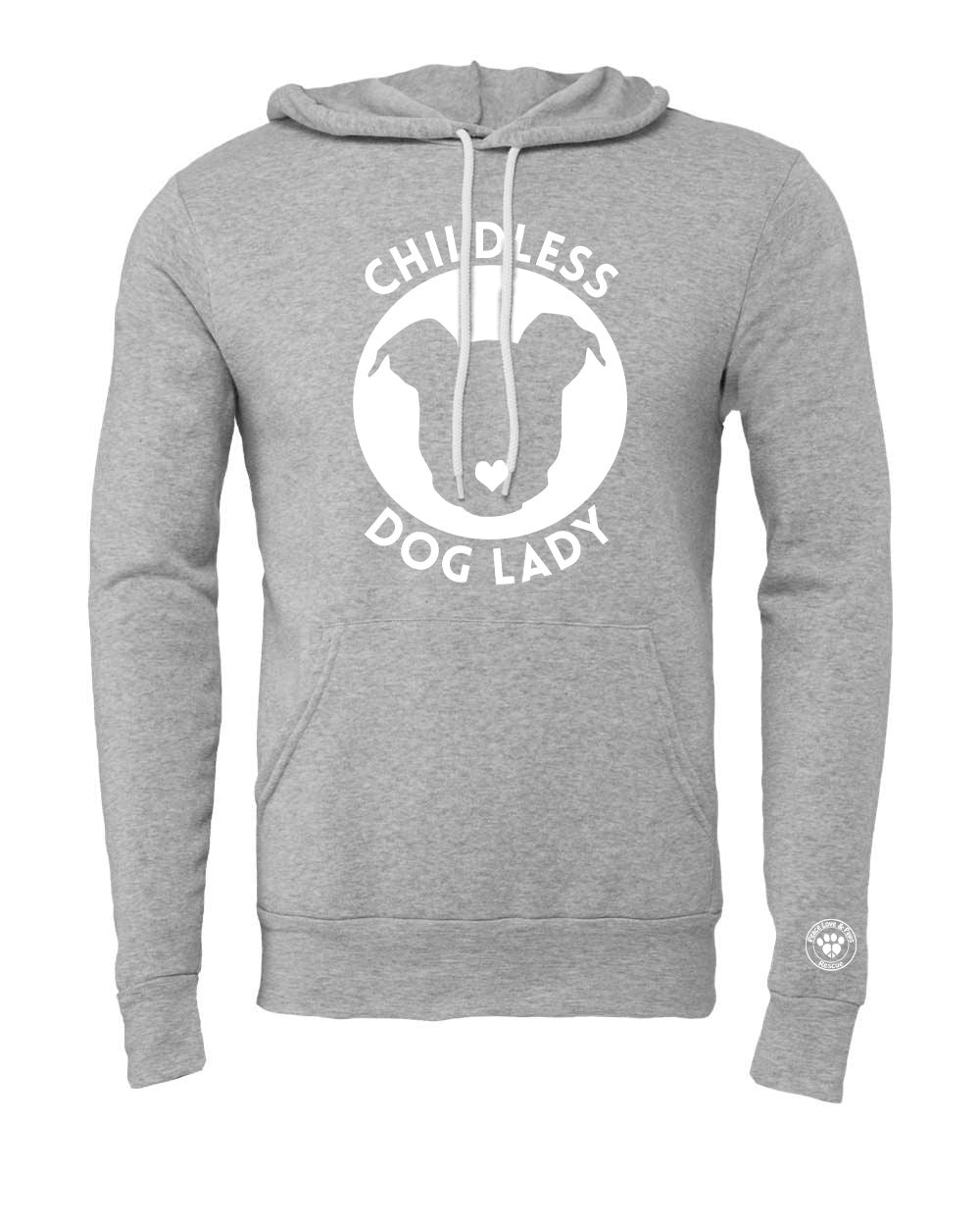 Peace Love and Paws Rescue -Childless Dog Lady Unisex Bella Sponge Fleece Hoodie