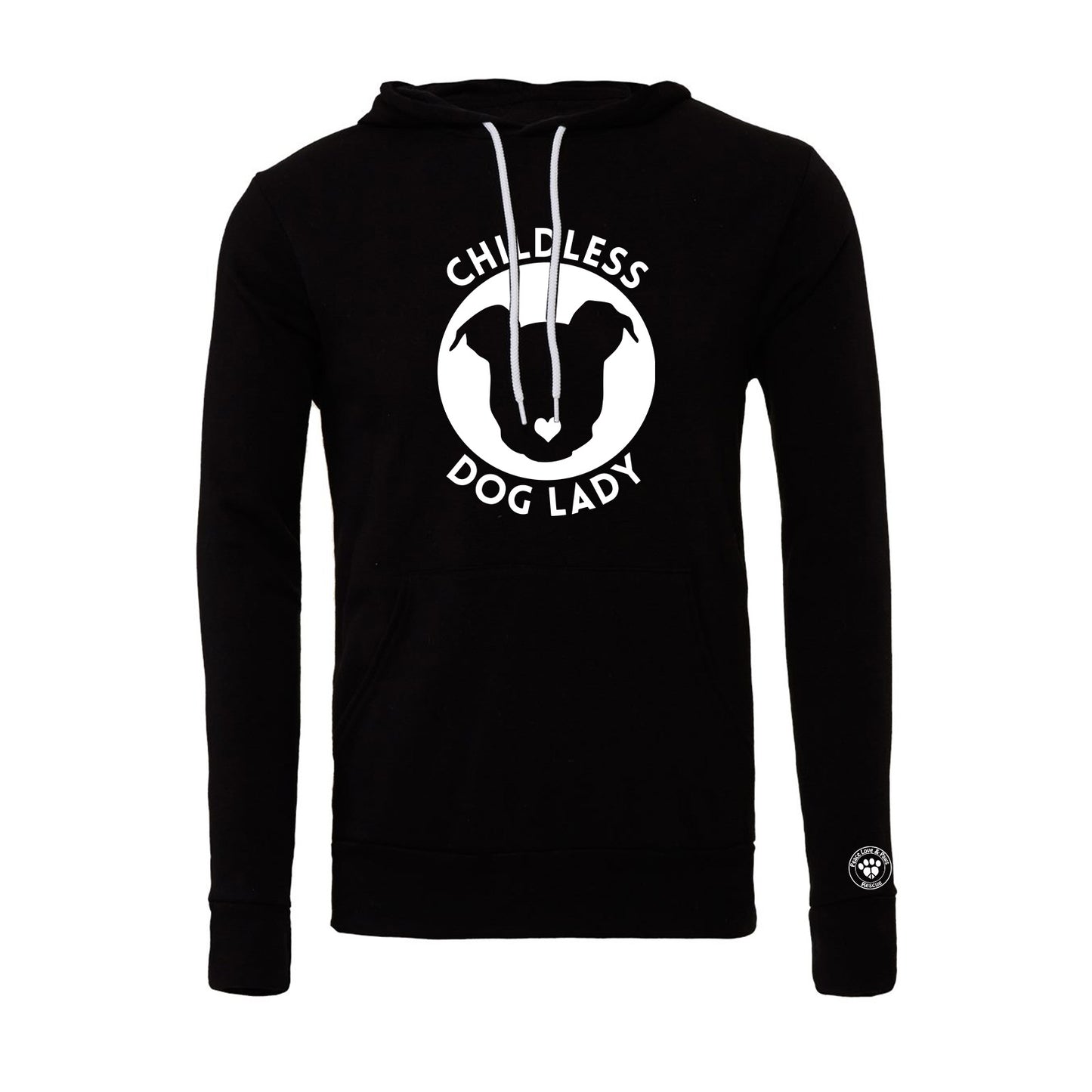 Peace Love and Paws Rescue -Childless Dog Lady Unisex Bella Sponge Fleece Hoodie