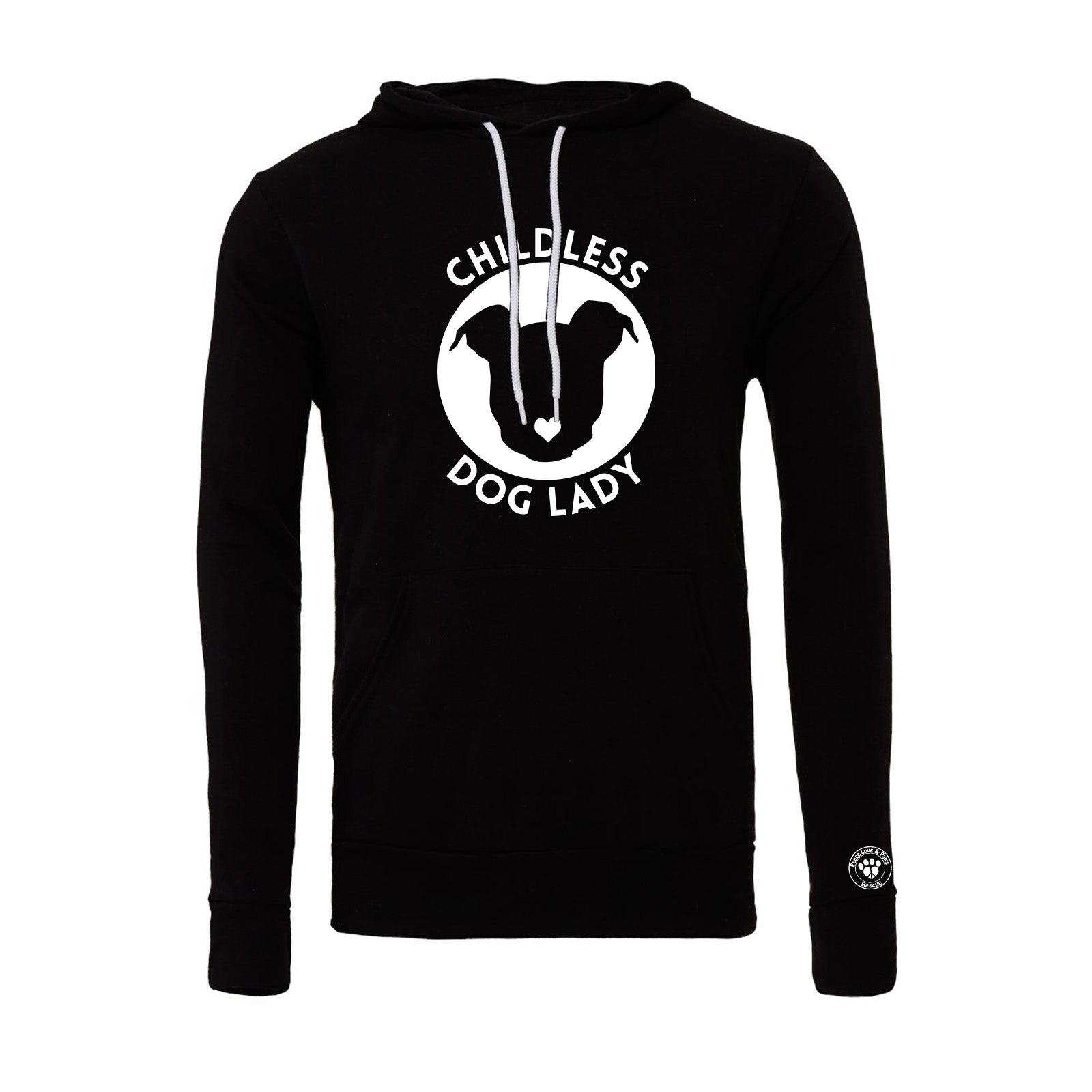 Peace Love and Paws Rescue -Childless Dog Lady Unisex Bella Sponge Fleece Hoodie
