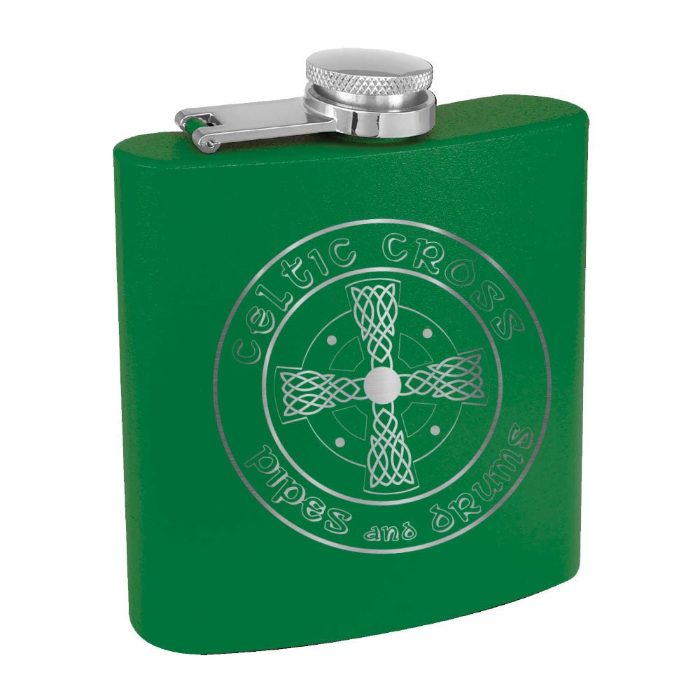 Celtic Cross Fan Engraved Matte Flasks - Mato & Hash