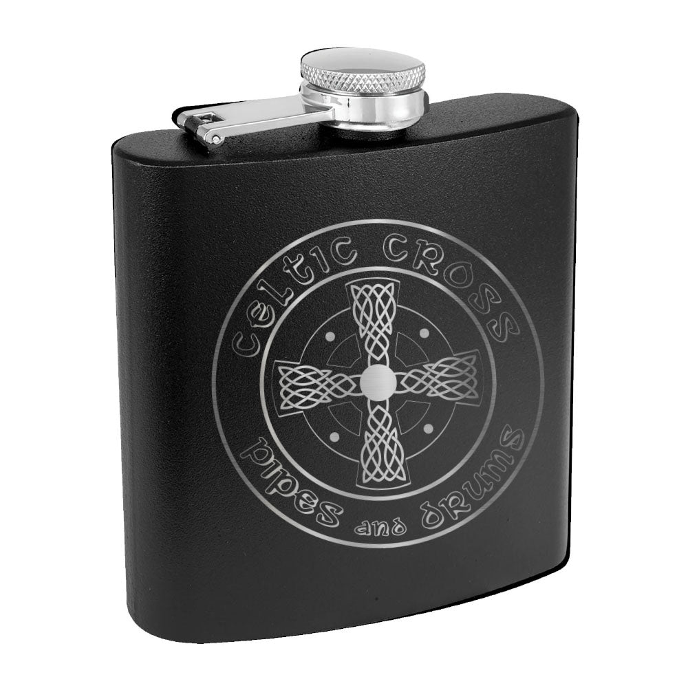 Celtic Cross Fan Engraved Matte Flasks - Mato & Hash