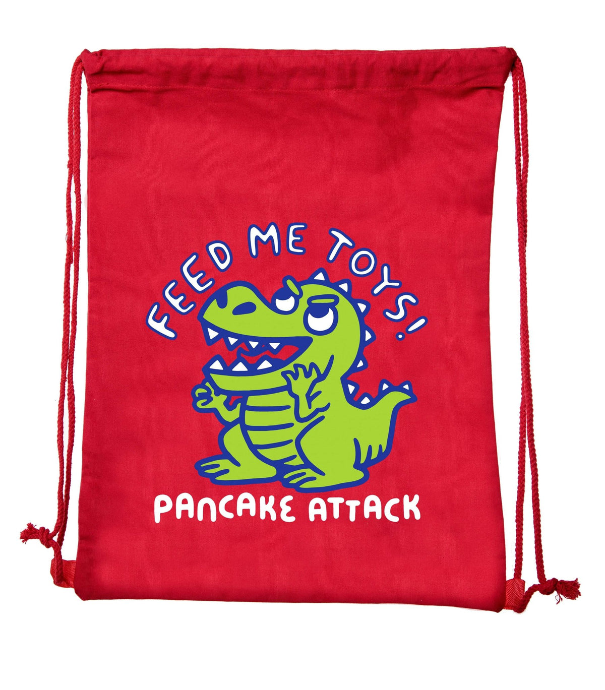 Revive Red Cotton Drawstring Bag With "Pancake Attack Dinosaur" 100 PK