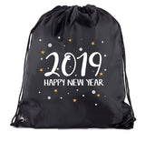 20XX Happy New Year w/ Gold Stars Custom Date Polyester Drawstring Bag