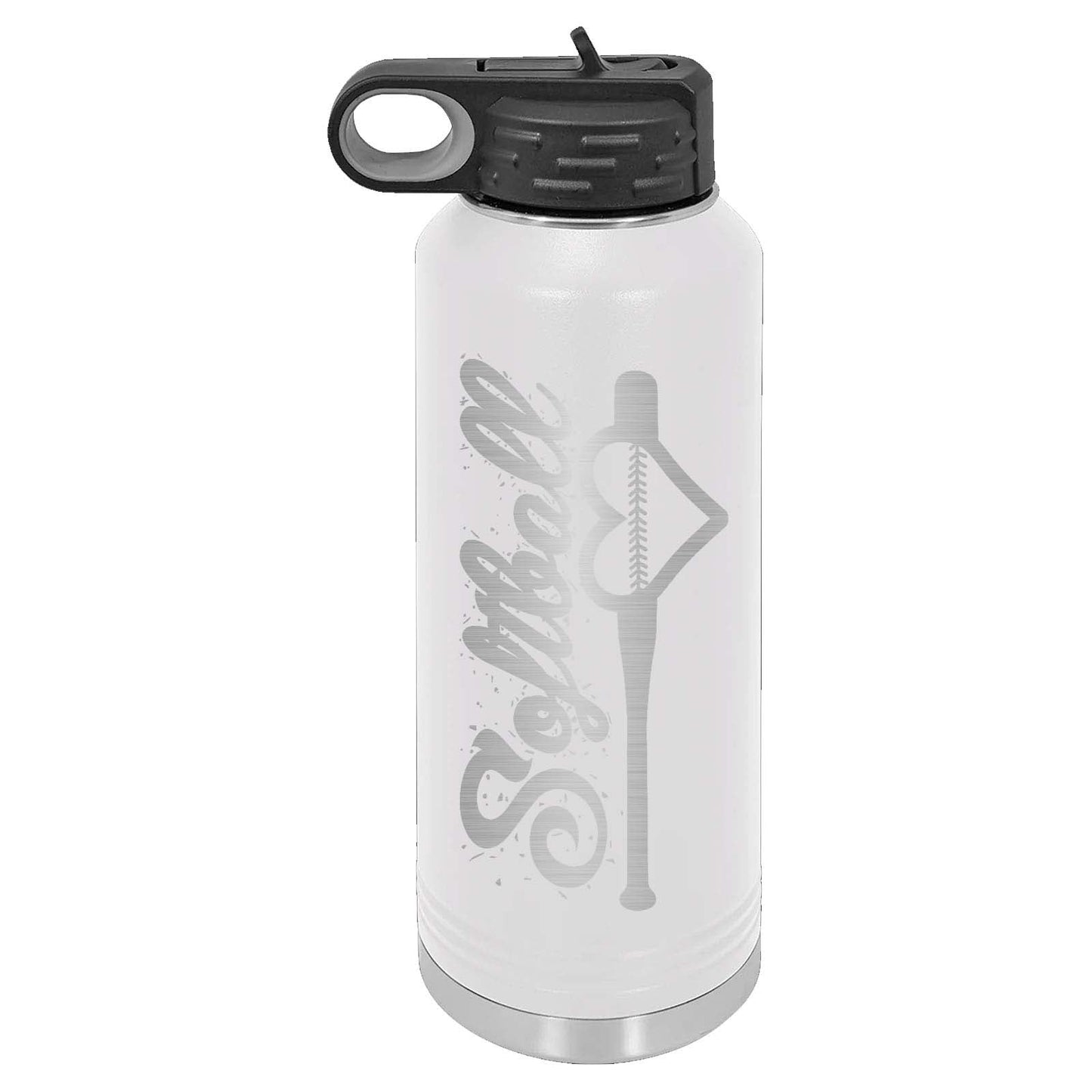 32oz Softball Laser Engraved Water Bottle - Mato & Hash