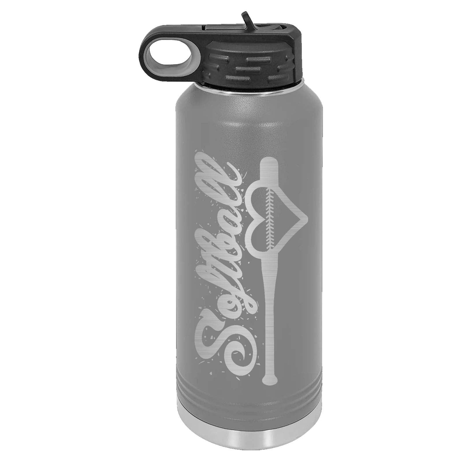 32oz Softball Laser Engraved Water Bottle - Mato & Hash