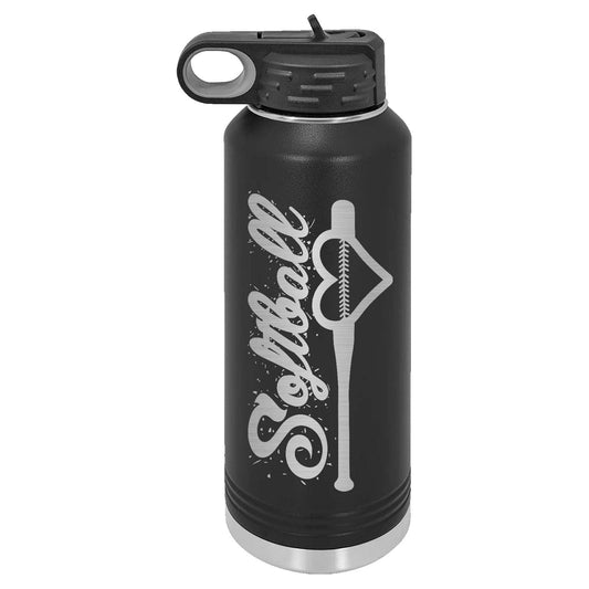 32oz Softball Laser Engraved Water Bottle - Mato & Hash