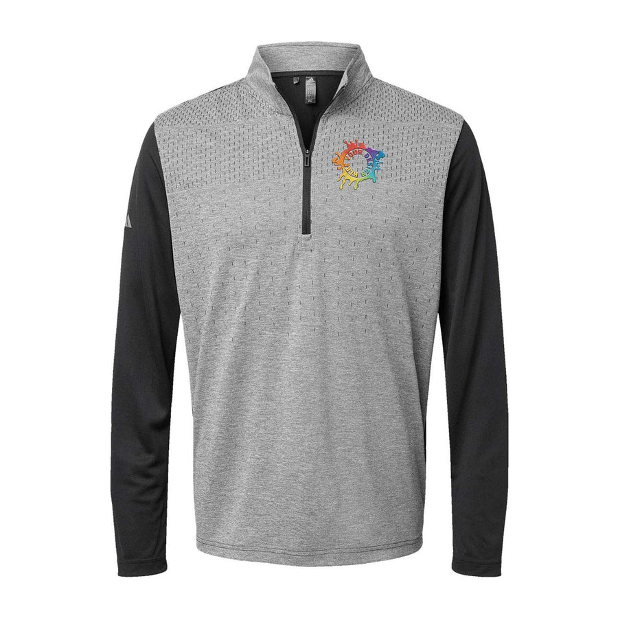 Adidas - Heather Block Print Performance Quarter-Zip Pullover Embroidery