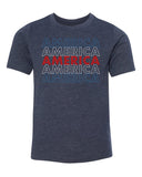 America Patriotic Stacked Text Kids 4th of July T Shirts