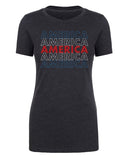 America Patriotic Stacked Text Womens 4th of July T Shirts - Mato & Hash