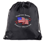 American Flag + Custom Name & Year Family Reunion Polyester Drawstring Bag