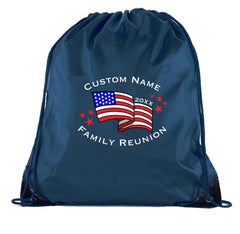 American Flag + Custom Name & Year Family Reunion Polyester Drawstring Bag - Mato & Hash
