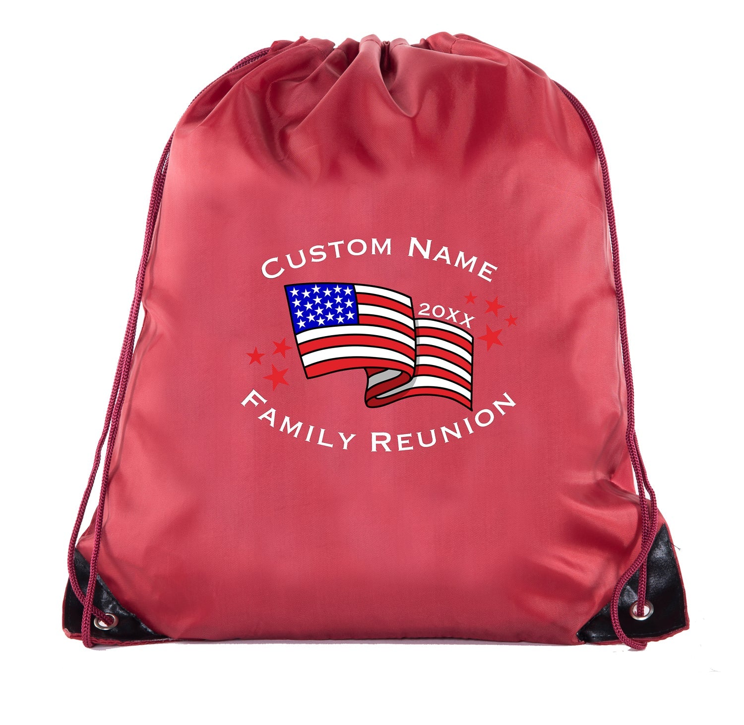 American Flag + Custom Name & Year Family Reunion Polyester Drawstring Bag - Mato & Hash