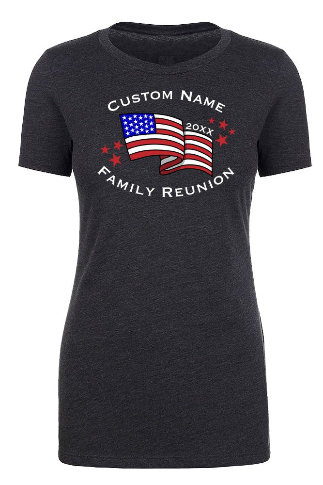 American Flag + Custom Name & Year Family Reunion Womens T Shirts - Mato & Hash