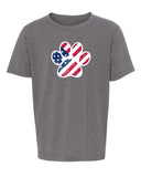 American Flag Light Paw Print Kids 4th of July T Shirts