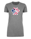 American Flag Light Paw Print Womens 4th of July T Shirts