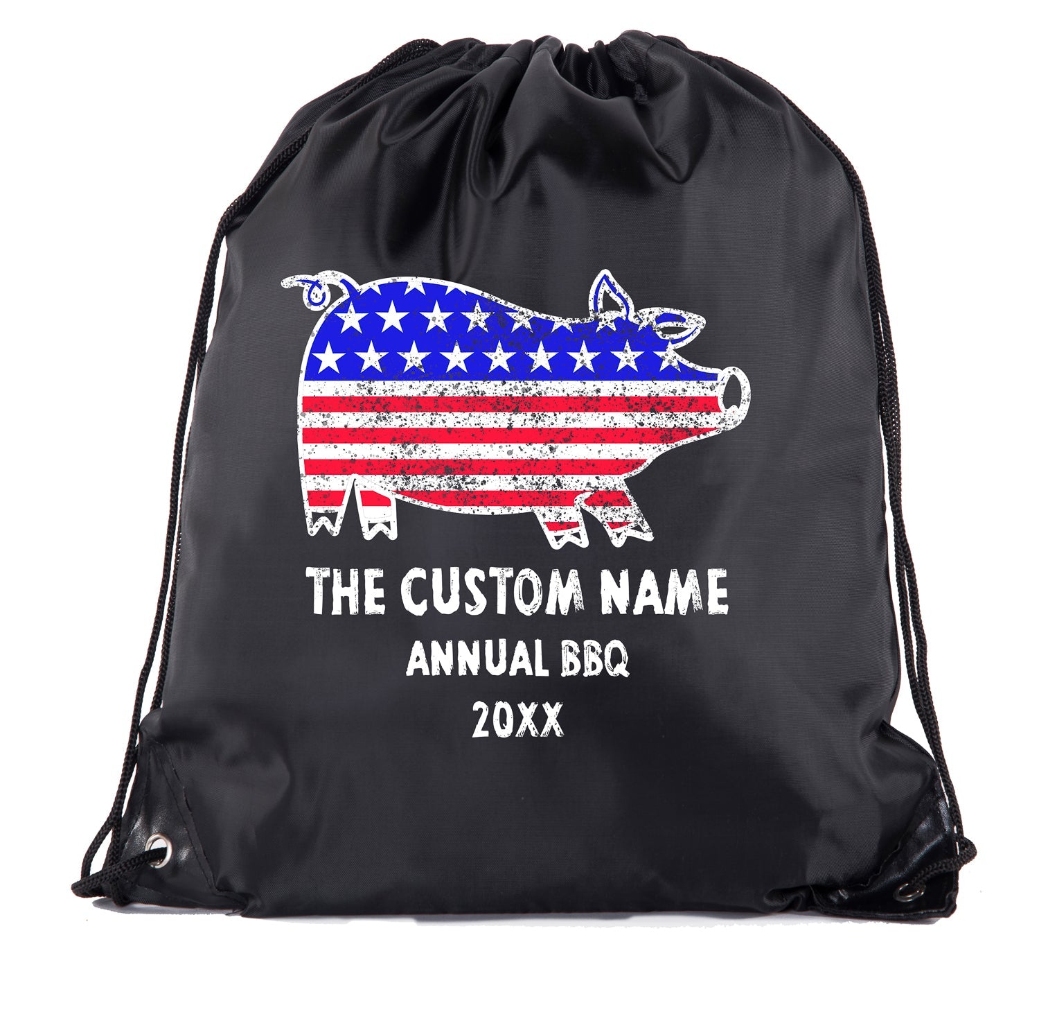 American Pig Custom Name & Year Annual BBQ Polyester Drawstring Bag - Mato & Hash