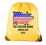 American Pig Custom Name & Year Annual BBQ Polyester Drawstring Bag