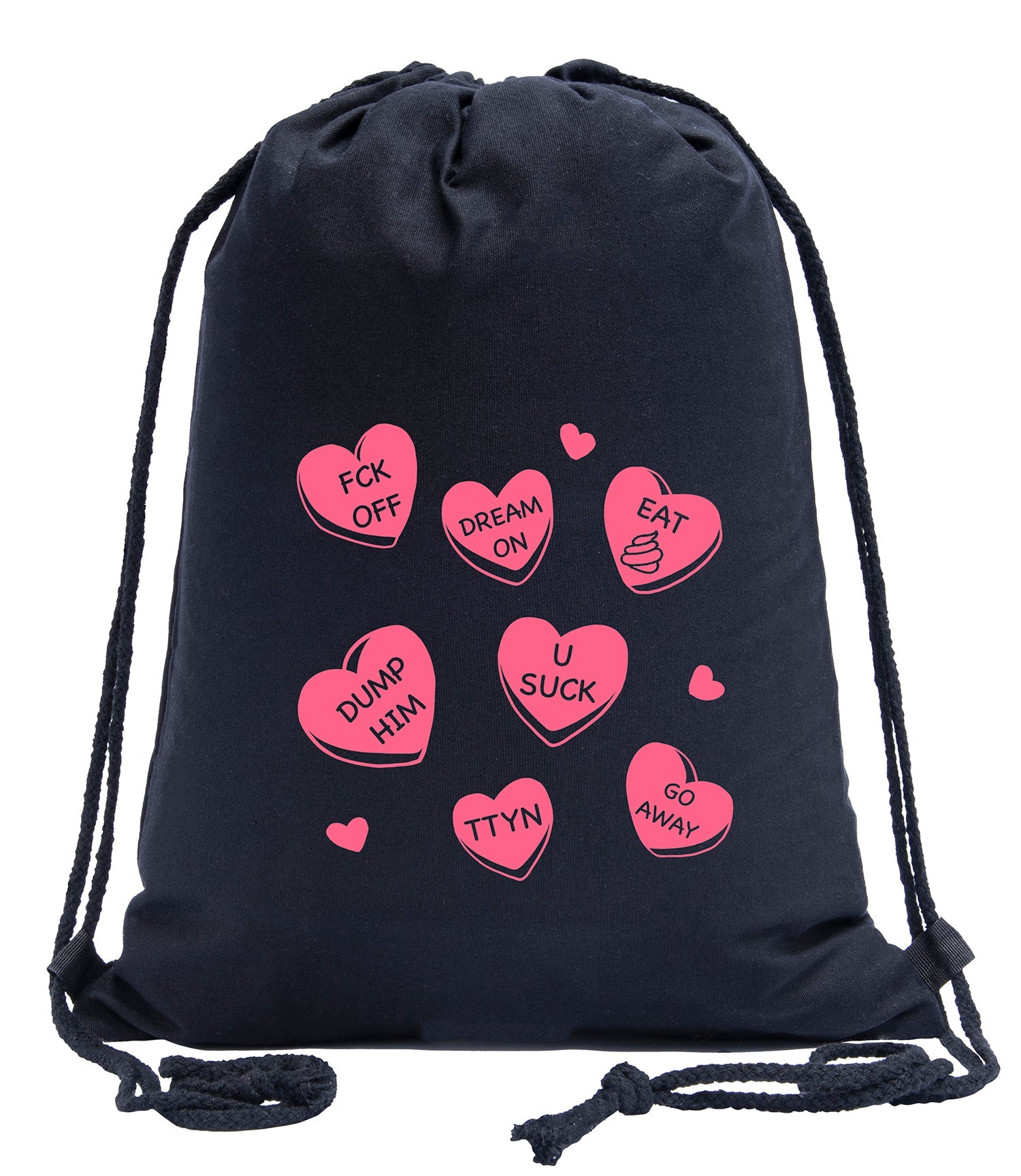 Anti Valentine's Day Candy Hearts Cotton Drawstring Bag - Mato & Hash