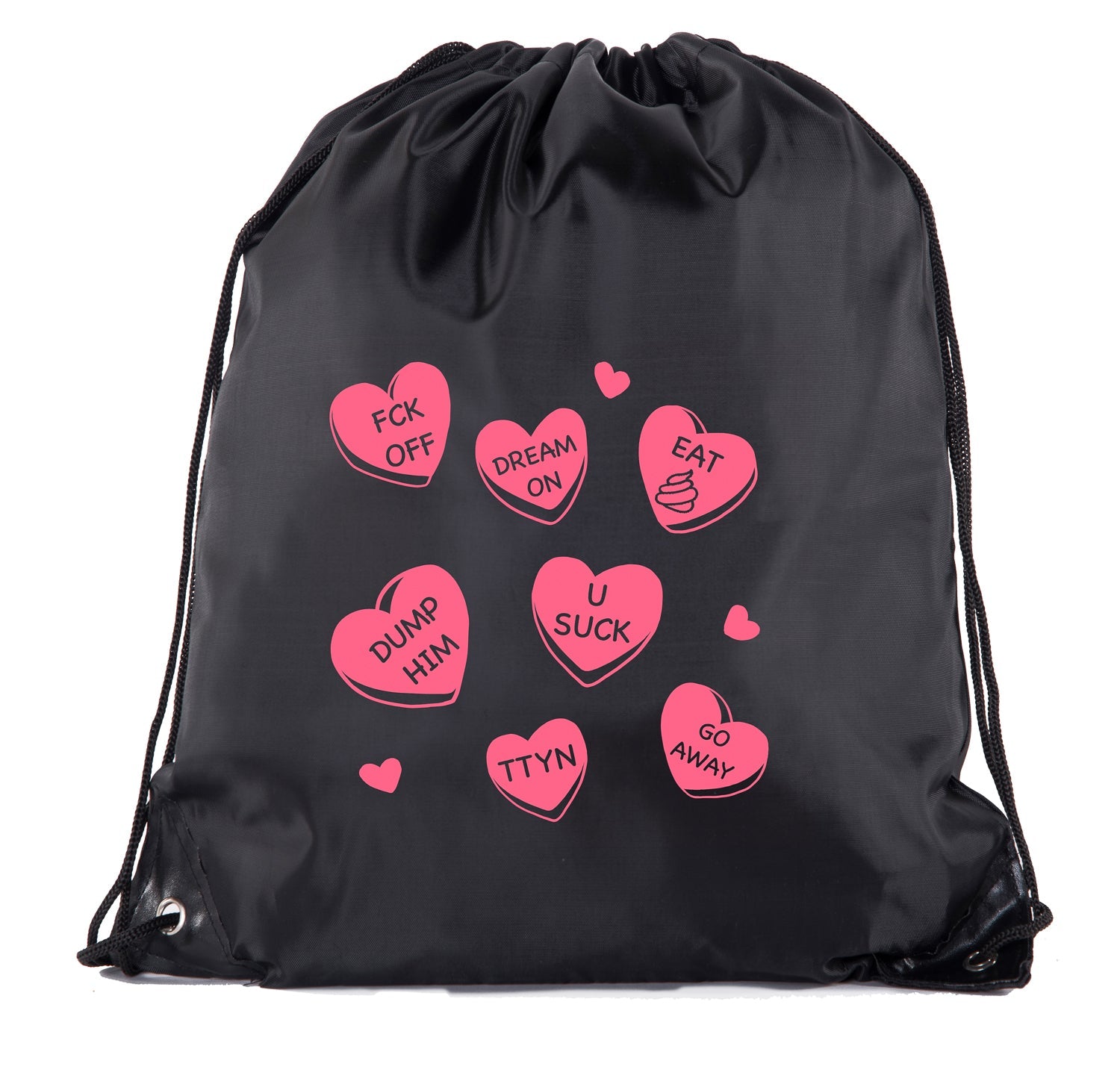 Anti Valentine's Day Candy Hearts Polyester Drawstring Bag - Mato & Hash