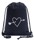 Arrow Through Heart Valentine's Day Cotton Drawstring Bag