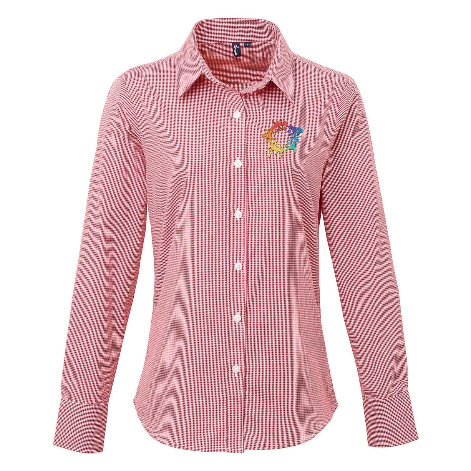 Artisan Collection by Reprime Ladies' Microcheck Gingham Long-Sleeve Cotton Shirt Embroidery - Mato & Hash