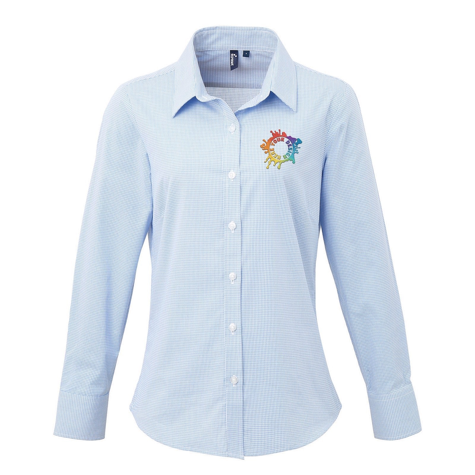 Artisan Collection by Reprime Ladies' Microcheck Gingham Long-Sleeve Cotton Shirt Embroidery - Mato & Hash