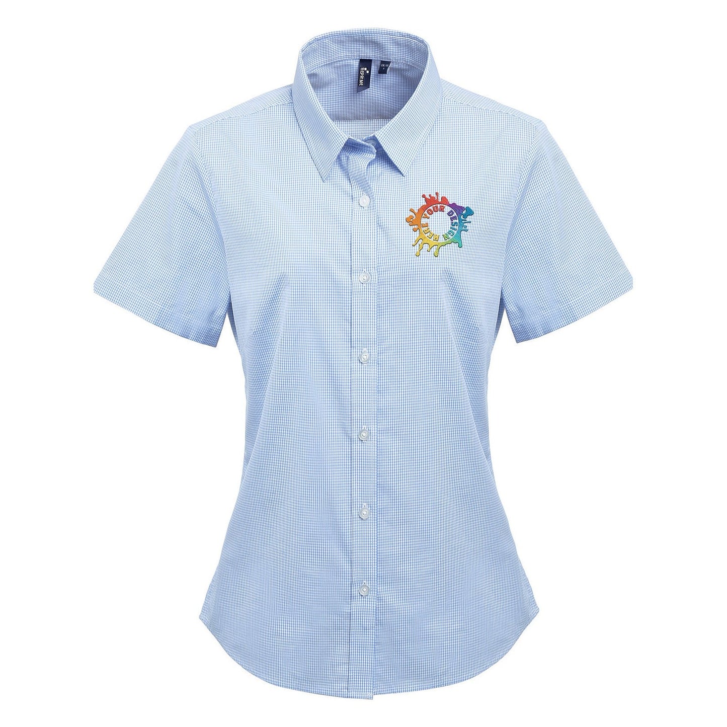 Artisan Collection by Reprime Ladies' Microcheck Gingham Short-Sleeve Cotton Shirt Embroidery - Mato & Hash
