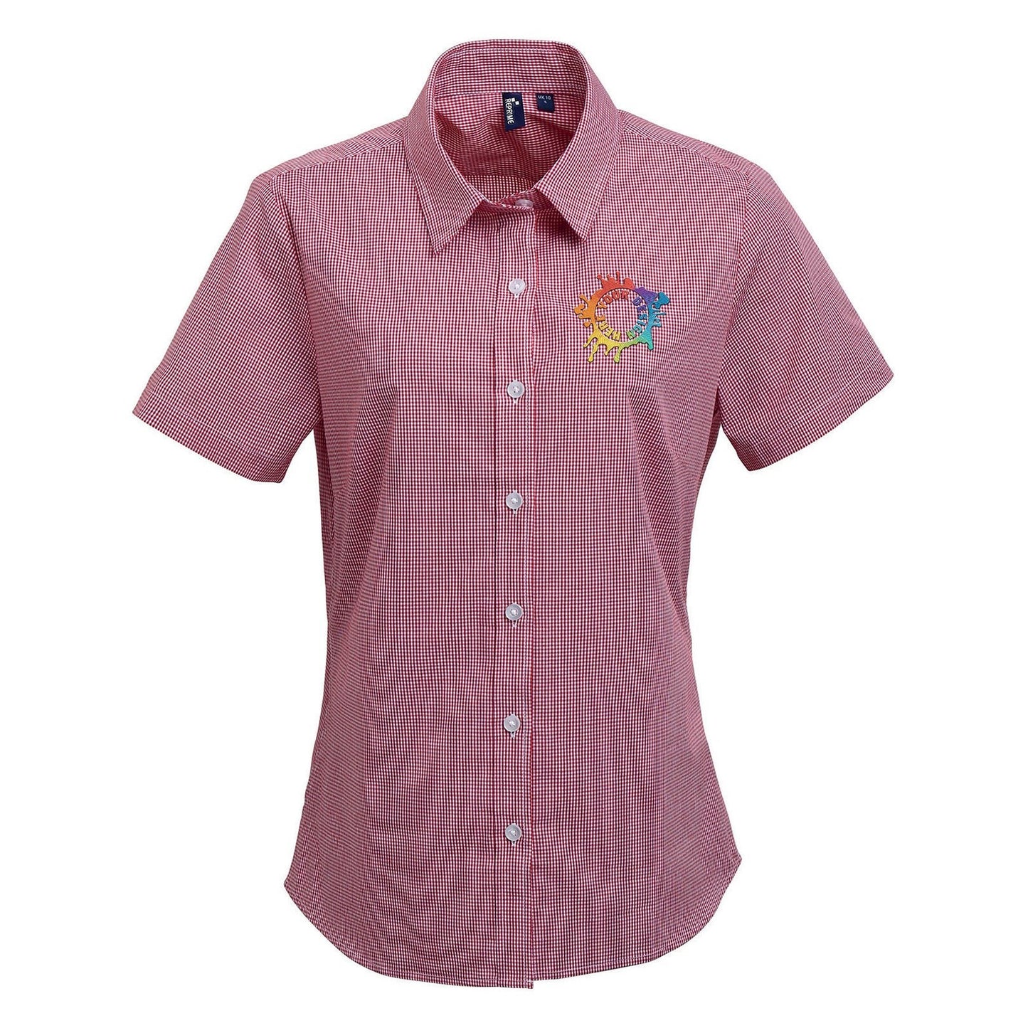 Artisan Collection by Reprime Ladies' Microcheck Gingham Short-Sleeve Cotton Shirt Embroidery - Mato & Hash