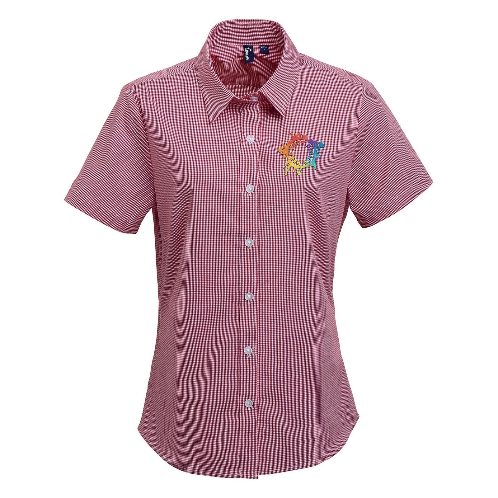 Artisan Collection by Reprime Ladies' Microcheck Gingham Short-Sleeve Cotton Shirt Embroidery - Mato & Hash
